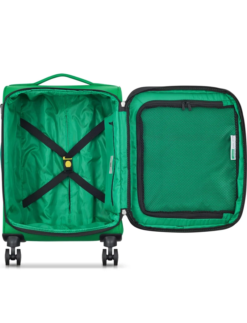 UNITED COLORS OF BENETTON  Color Block 55 Cm 4-Double Wheeled Softside Expandable Cabin Luggage Trolley Case - Green  | Best Price UAE